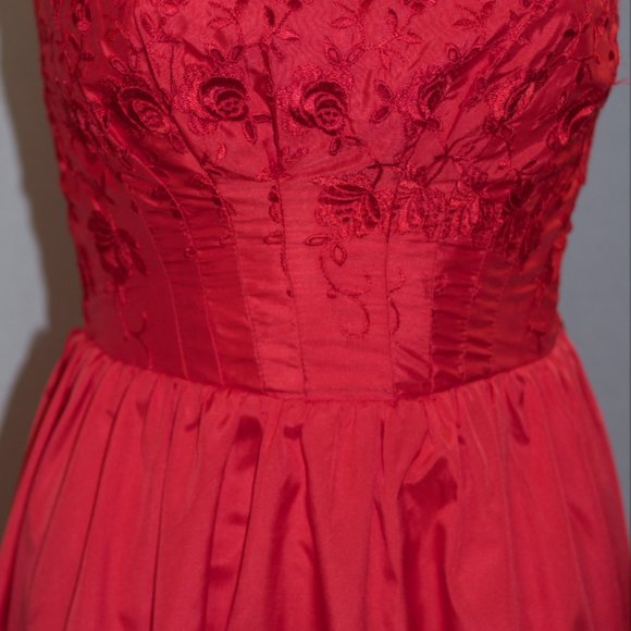 Red Floral Halter Gown - Picture 4 of 12